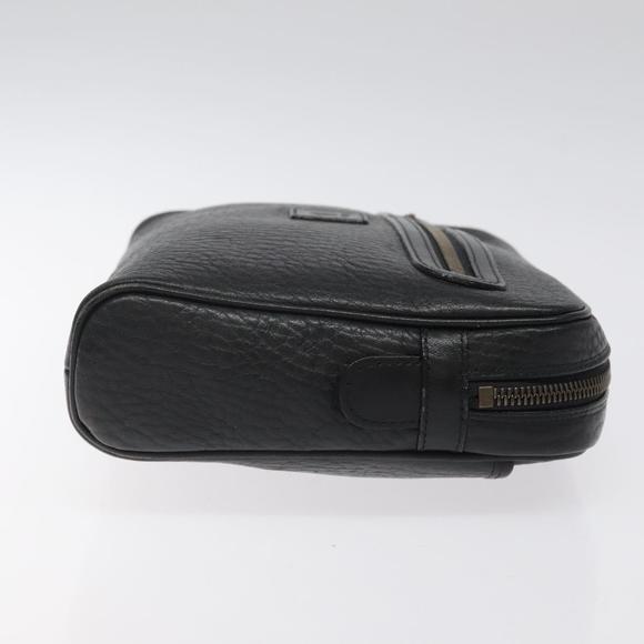 Burberrys Clutch Bag Leather Black Auth bs25815